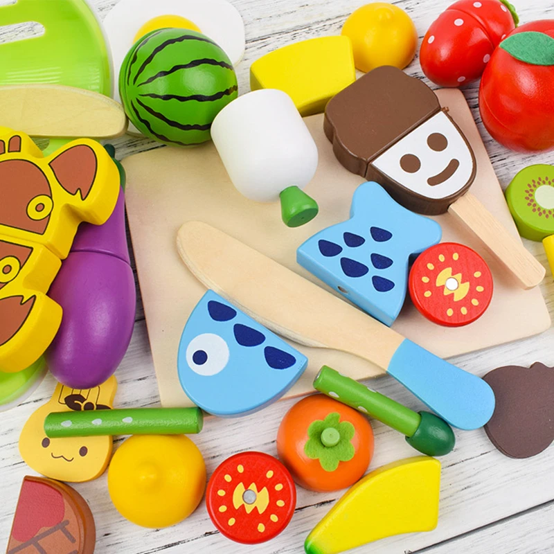 High Quality Kitchen Food Wooden Toys Fruit Fish Vegetable Cutting