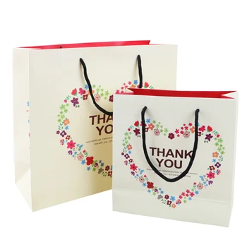 

10pcs/pack Kraft Paper Bag With Handle Thank You Handbags For Wedding Party Birthday Christmas Gift Paper Bag Flowers Heart