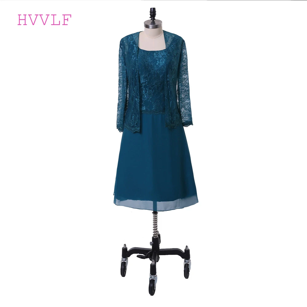 

Blue 2019 Mother Of The Bride Dresses A-line Chiffon Lace Tea Length Plus Size With Jacket Short Mother Dresses For Weddings