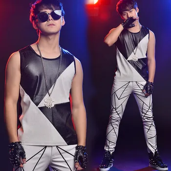 

Fashion Silver Leather Men's Korean Version Jacket Vest/Pant Nightclub Male Singer Dj Stage Trendy Costume DL2364