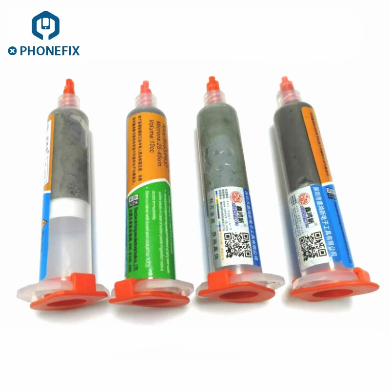 

PHONEFIX 10CC High Medium Low Temperature BGA Solder Paste + Syringe Plunger+Dispenser Needle for Phone PCB BGA Solder Tin Cream