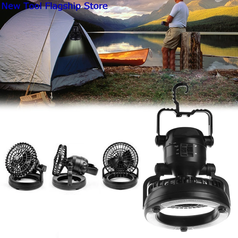 

2 In 1 Camping Ceiling Fan Light Hanging Tent Lamp Lantern Outdoor 18 LED Lamp