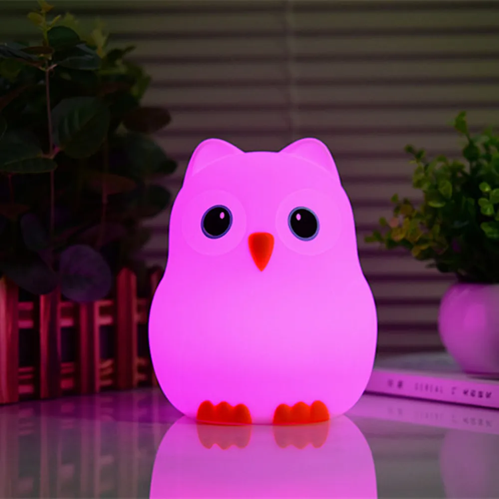 Sensor de Toque Coruja para Crianças Presente do Bebê Silicone Pássaro Night Light Controle Remoto Rgb Luz Regulável Temporizador Usb Lâmpada Crianças Led 27 5_??