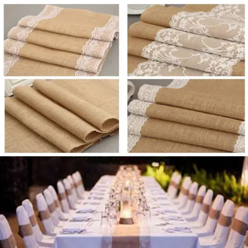 1Pcs Bulk Hessian Lace Table Runner Tablewear Slipcover Case Cloth