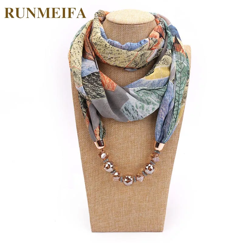 [RUNMEIFA] женский декоративный шарф ожерелье из шифона кулон шарф с принтом мусульманский головной платок хиджаб весна лето Шелковый шарф