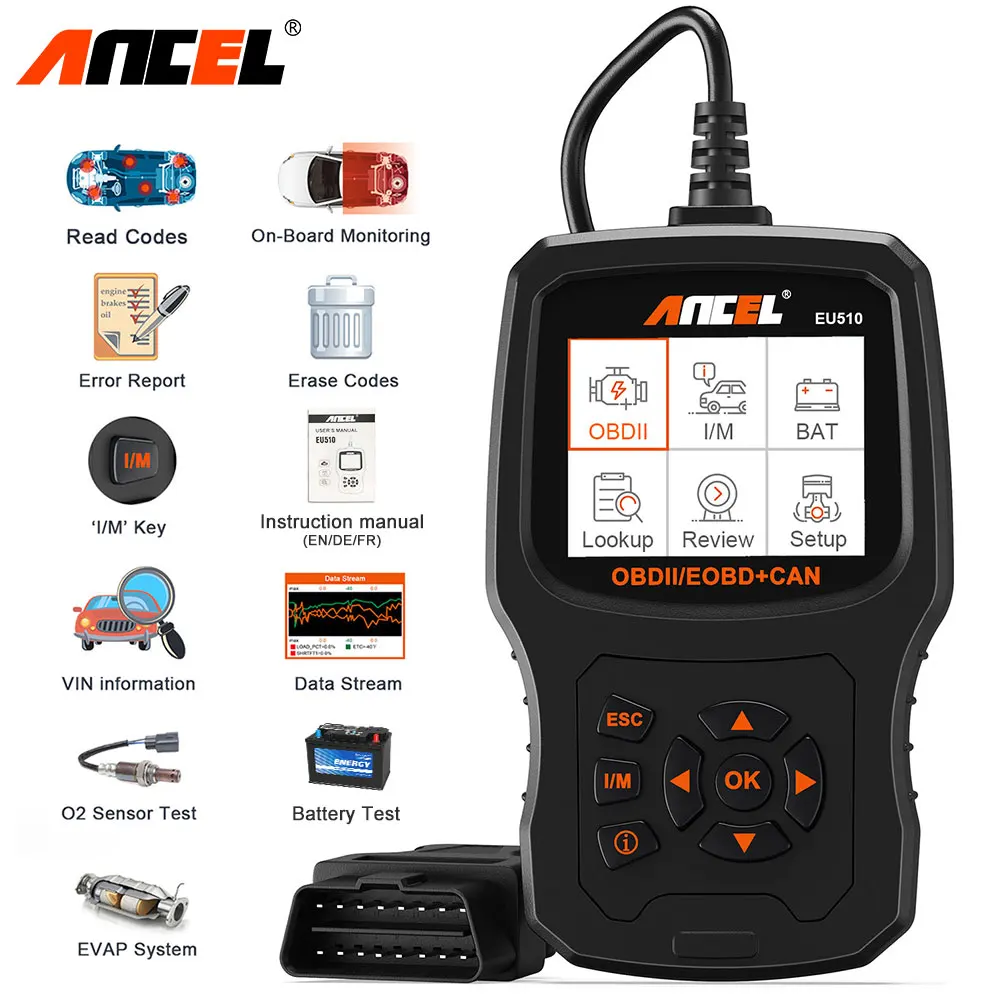 Ancel EU510 OBD2 сканер для Citroen, peugeot, renault 15 язык код двигателя ридер OBD ODB2 автомобильный диагностический инструмент