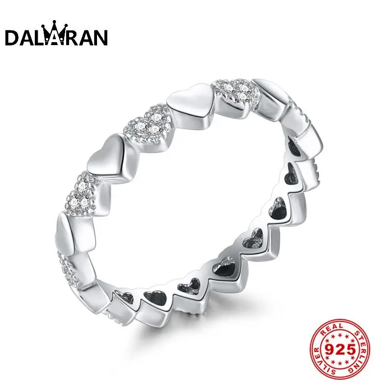 

DALARAN 100% Pure 925 Sterling Silver Glittering Heart Clear CZ Zircon Rings Women Fine Silver 925 Jewelry Valentine'S Day Gift