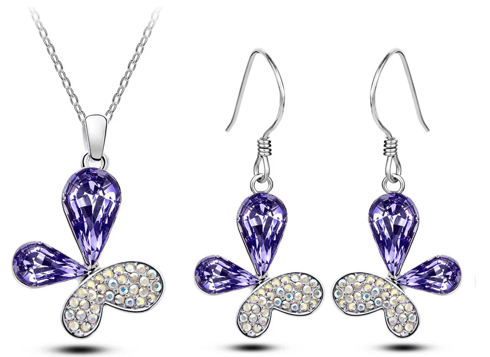 

Austrian Crystal Butterfly Pendant necklace earring Brand fashion Jewelry Set gift women accessories free drop shipping romantic