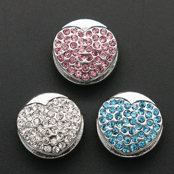 

New Trendy PL0114 Round Rhinestone heart beauty 18MM Metal giner snap buttons for DIY charm snap jewelry wholesale