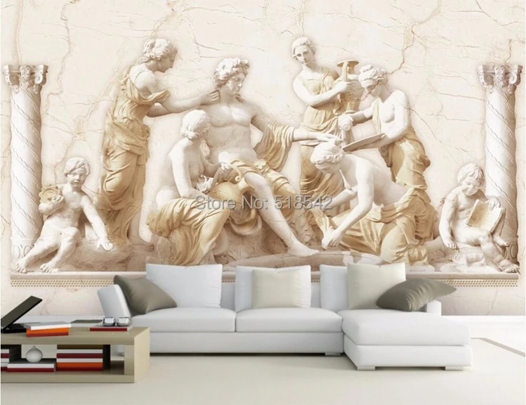 Пользовательские 3D Настенные обои Европейский Стиль римские рельефные Книги по искусству фрески Гостиная исследование диван ТВ Задний план фото обои Домашний Декор