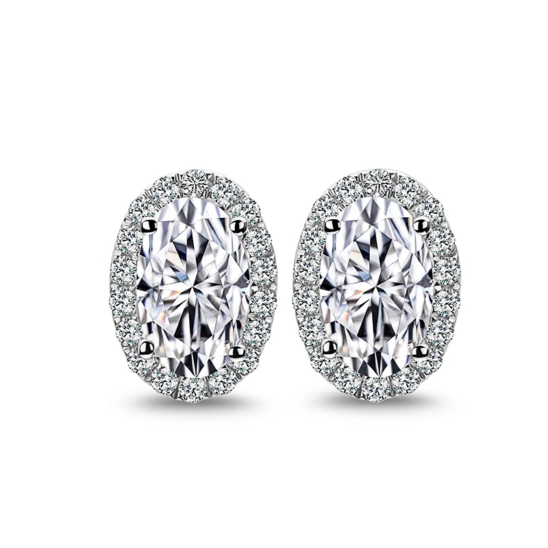 

1.0 CT EF Color Clear Oval Shaped Moissanite Diamond Stud Earrings in Solid 18k White Gold Push Back for Women