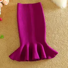 1 шт./партия, женский в Корейском стиле, повседневная однотонная длинная юбка с оборками, Женская юбка-годе, Женская осенне-зимняя длинная юбка