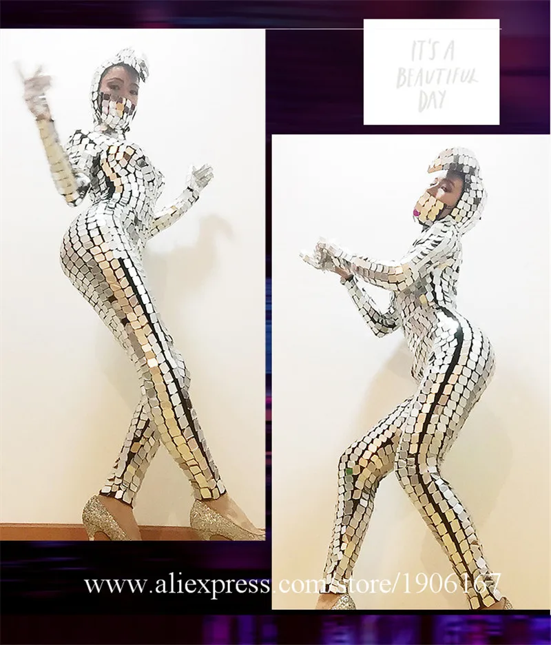 Jazz dance costumes adult nightclub personality sequins snake head mirror man lens jumpsuit gogo costume women2