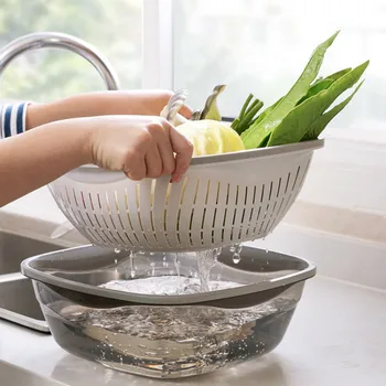 

Double-decked hollow vegetable wash basket vegetable drain Basket Set household kitchen fruit basket wash basin LM12281138