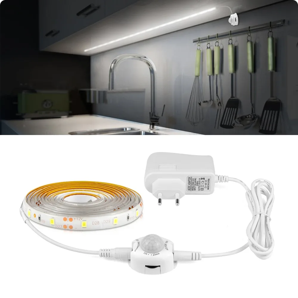 marketing laag meubilair Draadloze Pir Bewegingssensor Led Strip Licht 12V Auto On/Off Trap  Garderobe Kast Keuken Led Licht Lamp 110V 220V 1M 2M 3M 4M 5M _ -  AliExpress Mobile