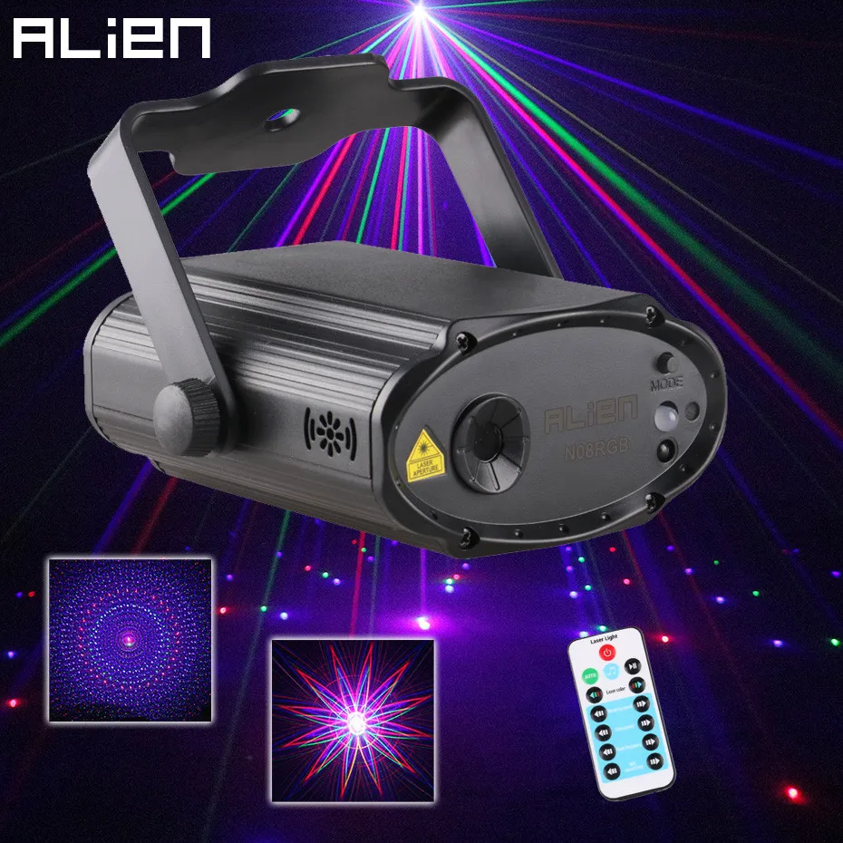 ALIEN Remote USB 8 Patterns RGB Mini Laser Projector Stage Lighting Effect Light Car Party DJ Disco Club Xmas Family Light Show