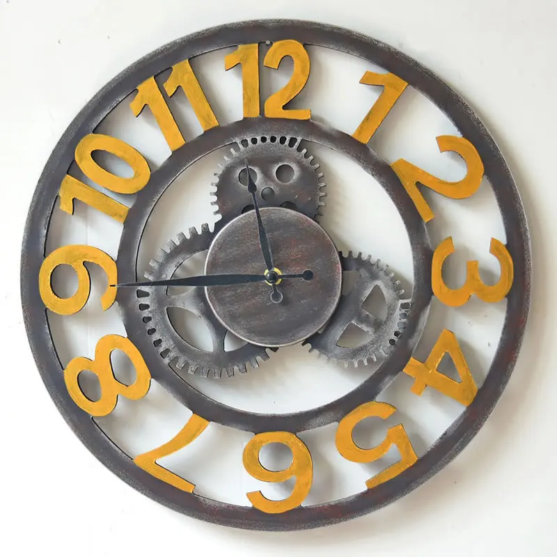 40CM Industry Style Retro Gear Arab Digital Wall Clock Hollow Out Large