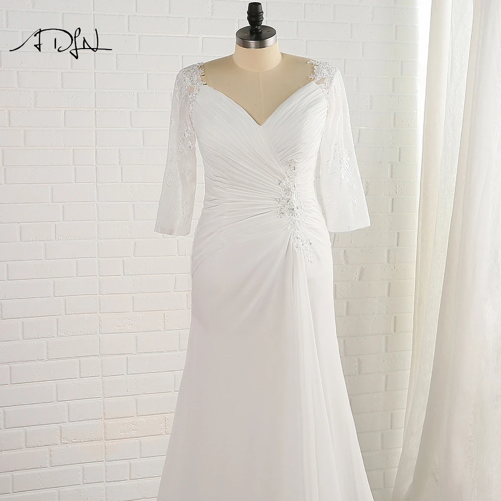 ADLN 2019 Плюс Размер свадебное платье с рукавами Vestido De Novia Robe De Mariage шифоновые Свадебные платья с накидкой на заказ