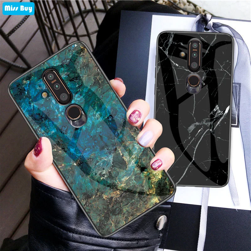 

Missbuy For Nokia X71 Case Luxury Marble Tempered Glass Phone Cases For Nokia X71 Phone Back Cover For NokiaX71 Protective Shell
