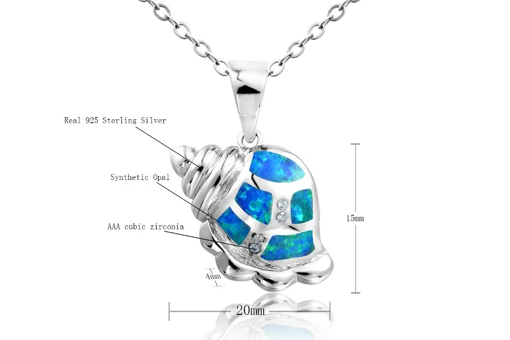 DORMITH 925 sterling silver necklace synthesis opal Conch pendants necklace rhodium plating for women fashion jewelry DP0189 DORMITH 925 sterling silver necklace synthesis opal Conch pendants necklace rhodium plating for women fashion jewelry DP0189