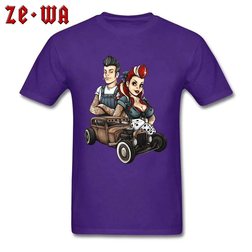 rockabill T Shirt for Men Custom VALENTINE DAY Tops T Shirt Short Sleeve Funny Design Tops T Shirt Crewneck All Cotton rockabill purple