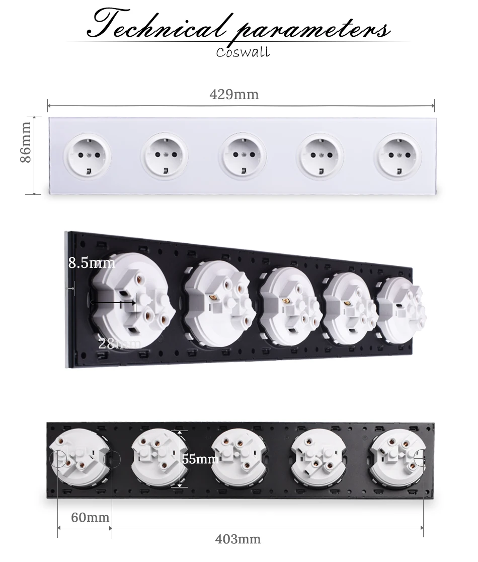 Coswall кристальная панель из закаленного чистого стекла 16A 5 способ ЕС стандартная настенная розетка с заземлением с защитным замком от детей