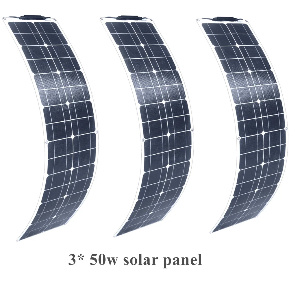 3 шт. 50 Вт 150 Вт Гибкая монокристаллическая Кремниевая солнечная панель модуль зарядное устройство с MC4 кабельный зажим для 12 В или 24 В зарядки