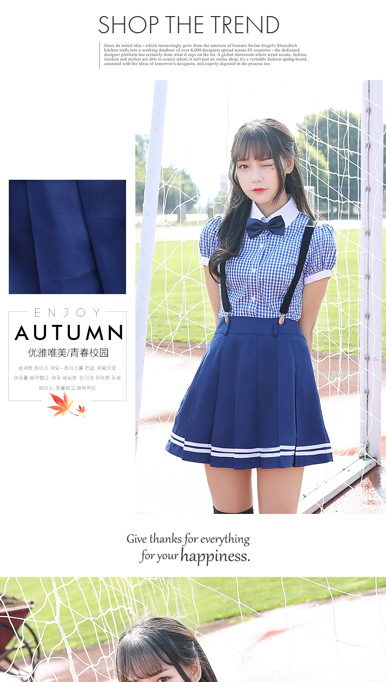 LEHNO/Новинка; синяя школьная форма для девочек в японском стиле; Модная одежда для студентов; хлопковая Летняя Блузка+ юбка на бретелях+ галстук; комплект из 3 предметов