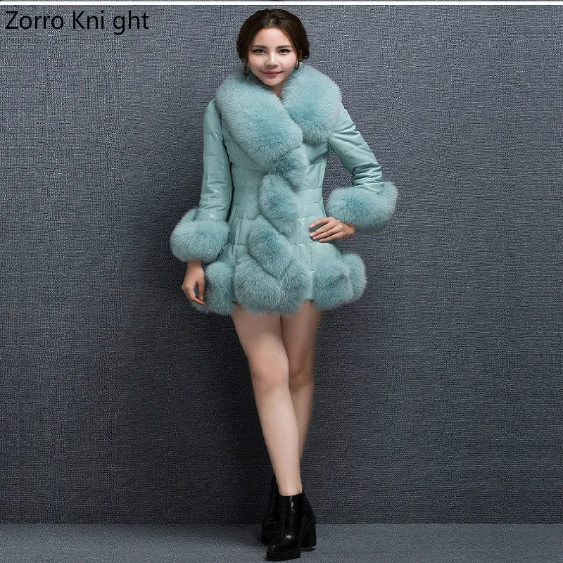 

2018 Autumn And Winter New Pu Leather Clothing Women Imitation Fox Fur Grass Coat In The Long Section S-4xL