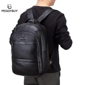 

BULLCAPTAIN Solid Color Travel Backpacks Men Genuine Leather Large Rucksack Solid Color Computer Bag College Student Men's Bag