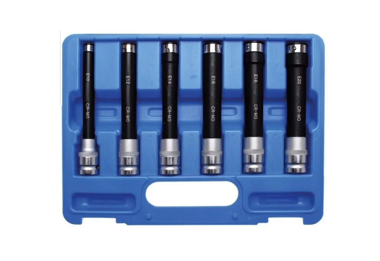 

6pc 1/2" Dr. Cr-Mo 140mm Extra Deep T Star Female E Type Torx Socket Set:E10-20