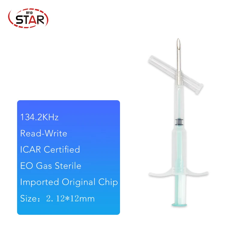 

(10pcs/lot) 134.2KHz 2.12*12mm FDX-B Pet animal id microchip injection syringe for pig Dog Cat Fish free shipping