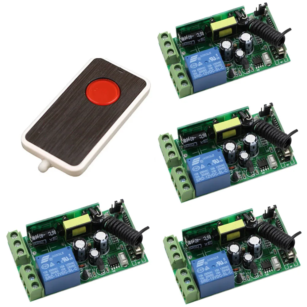 AC 85V 220V 110V 250V 1CH 10A Radio Controller RF Wireless Remote Control Switch Transmitter+4*Receivers For Electric Curtain AC 85V 220V 110V 250V 1CH 10A Radio Controller RF Wireless Remote Control Switch Transmitter+4*Receivers For Electric Curtain