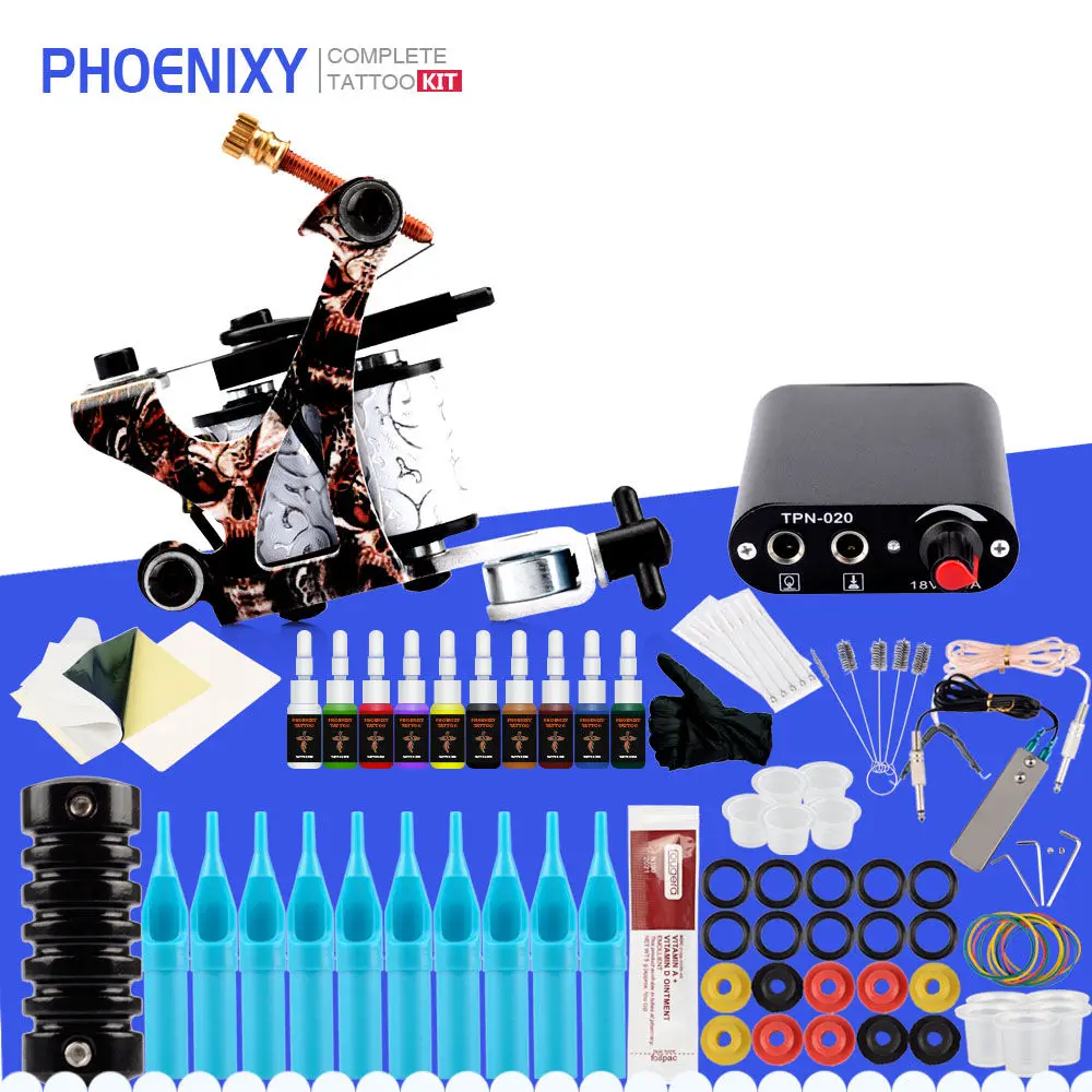 Starter Tattoo Kit 8 Wrap Coils Tattoo Gun Machine Set 20 Colors Ink