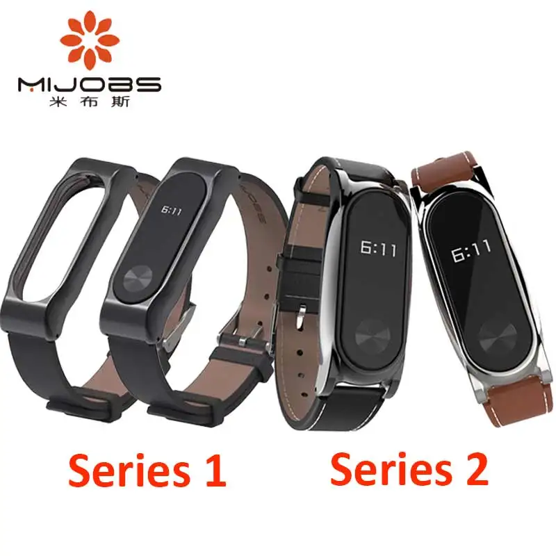 Adjustable Xiaomi Mi Band 2 Leather Strap with Metal Frame for MiBand 2