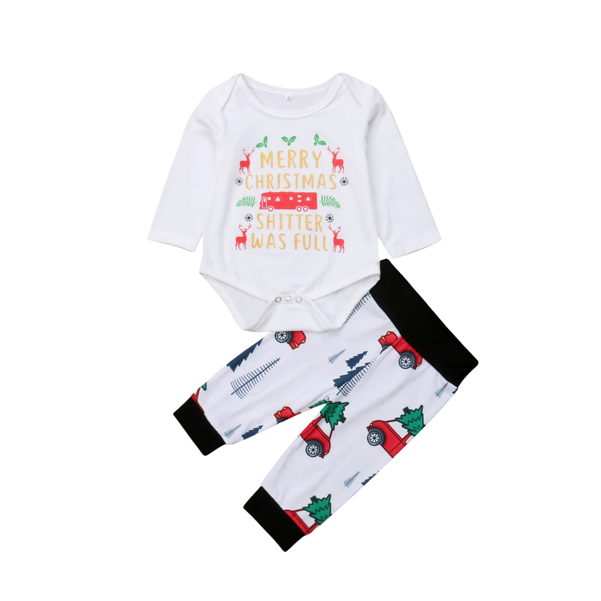 Рождественский новорожденного для маленьких мальчиков комплект одежды для девочек с длинным рукавом буклет комбинезон + мультфильм