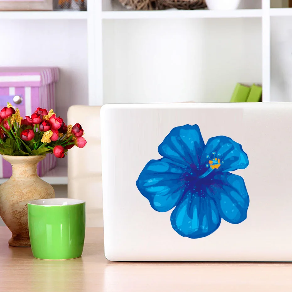 Blue Hibiscus Flower Wall Stickers Artistic Full Color ...
