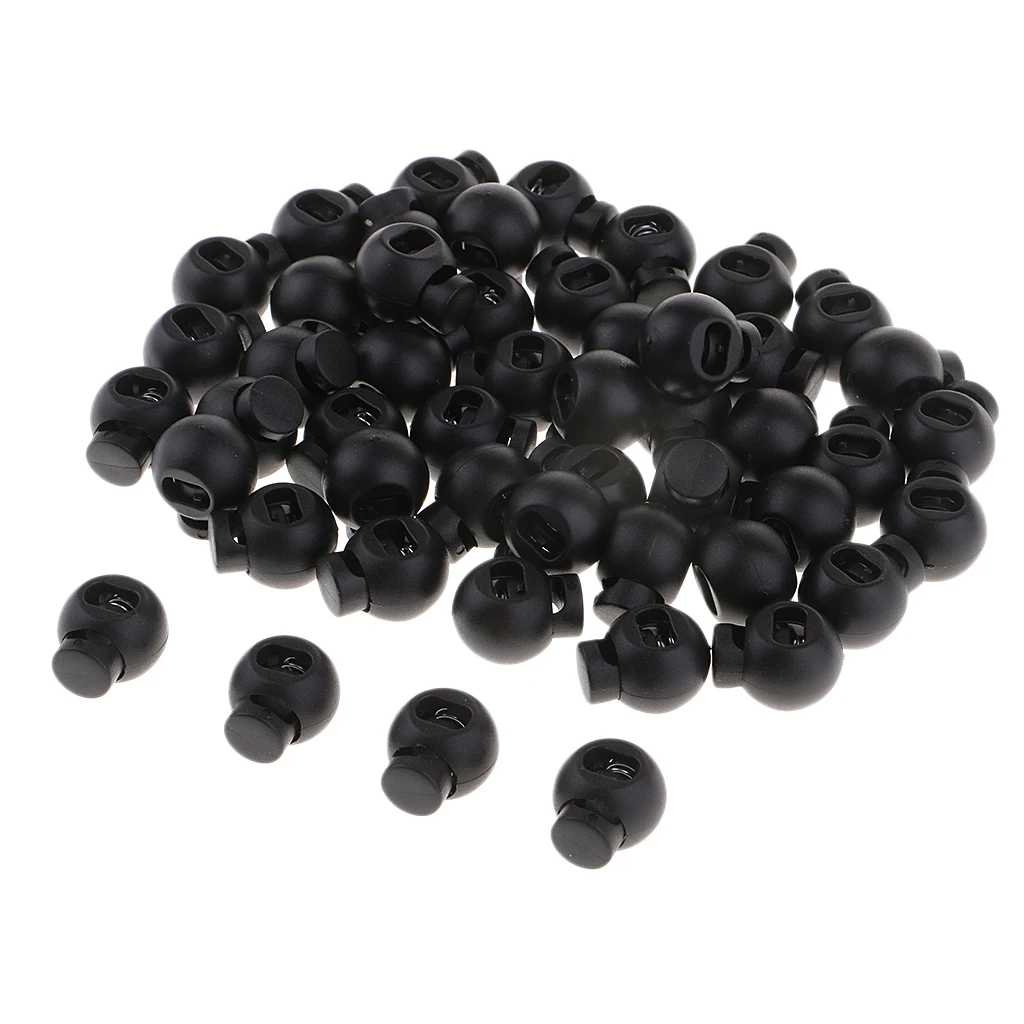  50Pcs Plastic Spring Cord Lock End Round Toggle Stoppers for Camping, Hiking, Shoelace Replacement, Sports, Backpacks 15mm