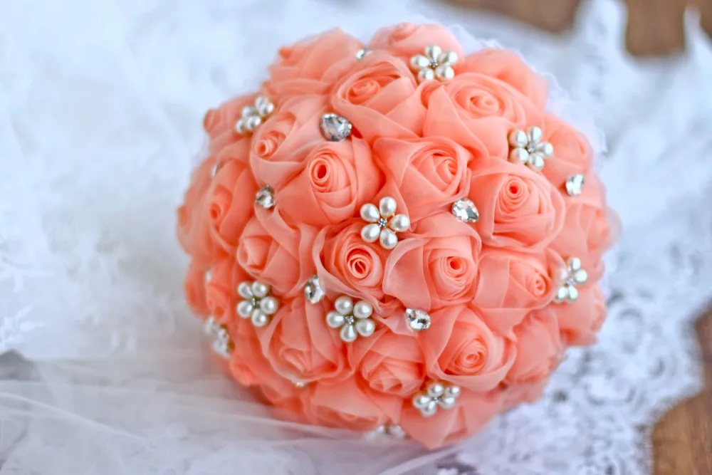 Коралловая белая роза брошь невесты в виде букета Свадебные украшения невесты жемчужные стразы букеты держащие цветы