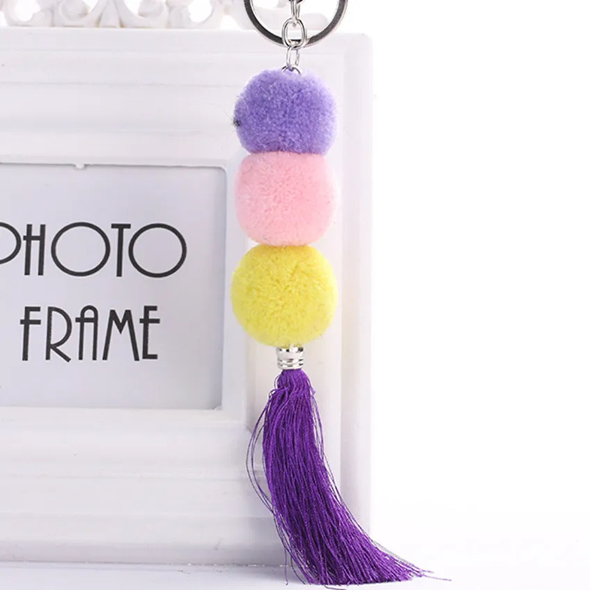 

Unisex Ball Plush keychain Bag Pendant Hair Ball key chain pendant handmade Bohemian fringe hairball Car Key Ring Llavero Pompon