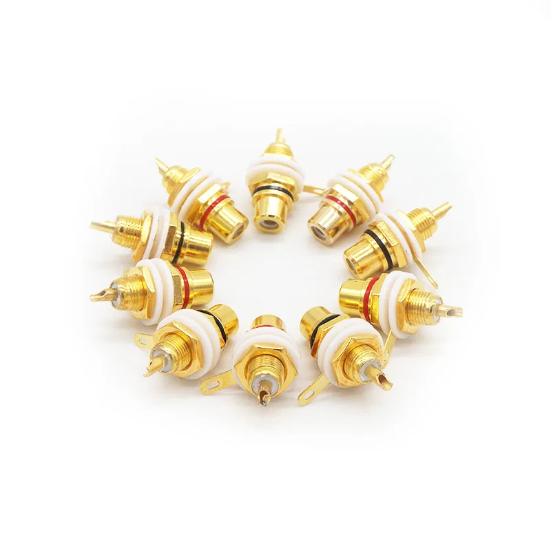 

RCA Female Jack 10pcs Plated Rca Connector Gold Panel Mount Chassis Audio Socket Plug Bulkhead white cycle with nut solder cup