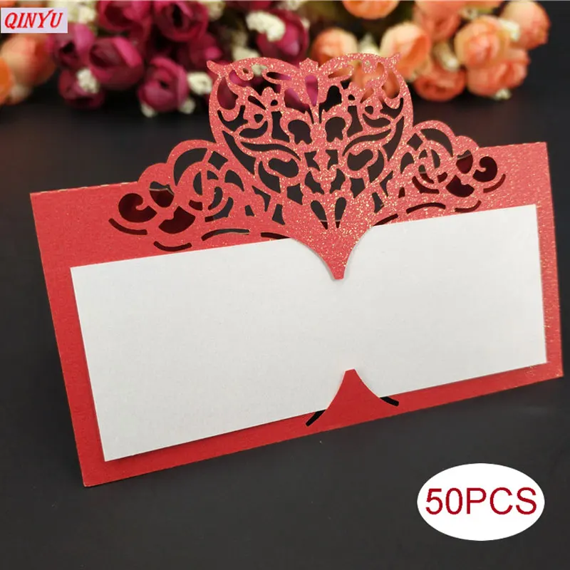 

New 10/50/100 PCS For Wedding Cards Wedding Party Decoration Favor Laser Cut Heart Shape Table Name Card Place Card 6Z SH871-50