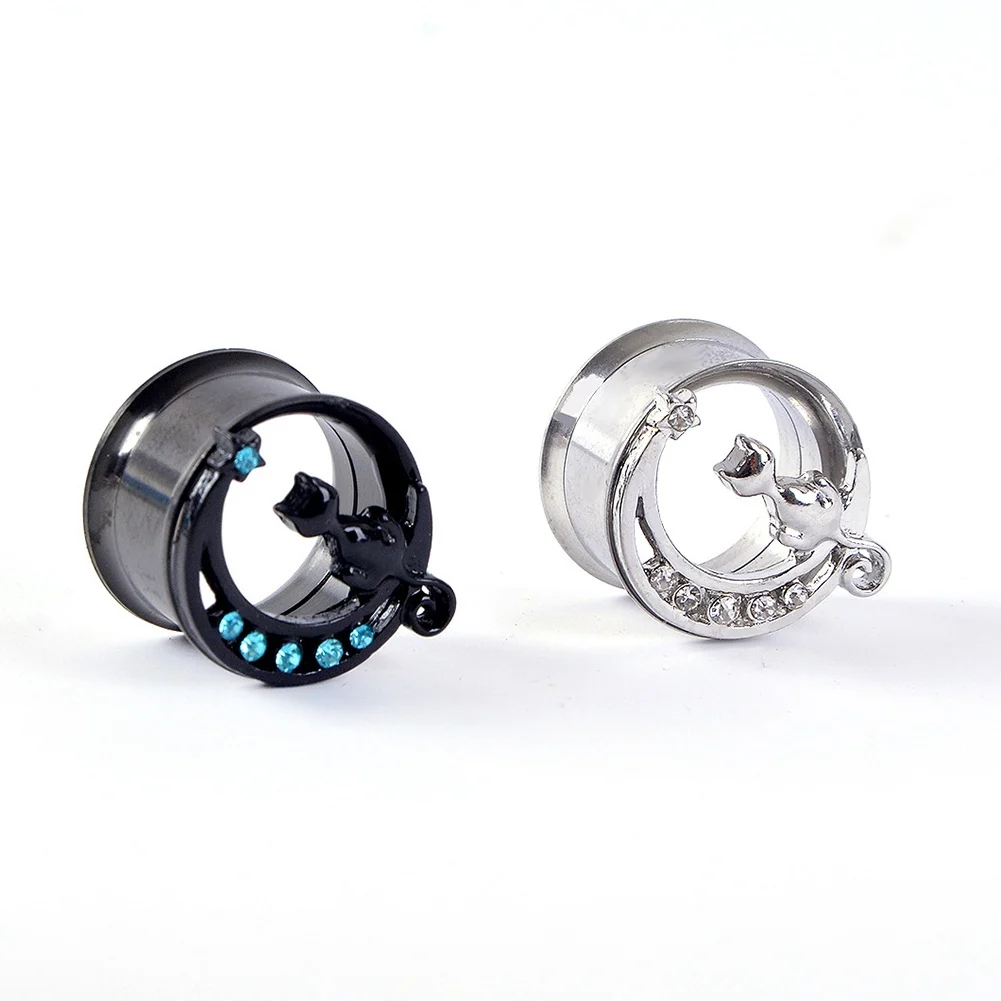 

1PC New Arrival Black Ear Piercing Plugs Stainless Steel Rhinestone Ear Expansion Cat Style Body Jewelry