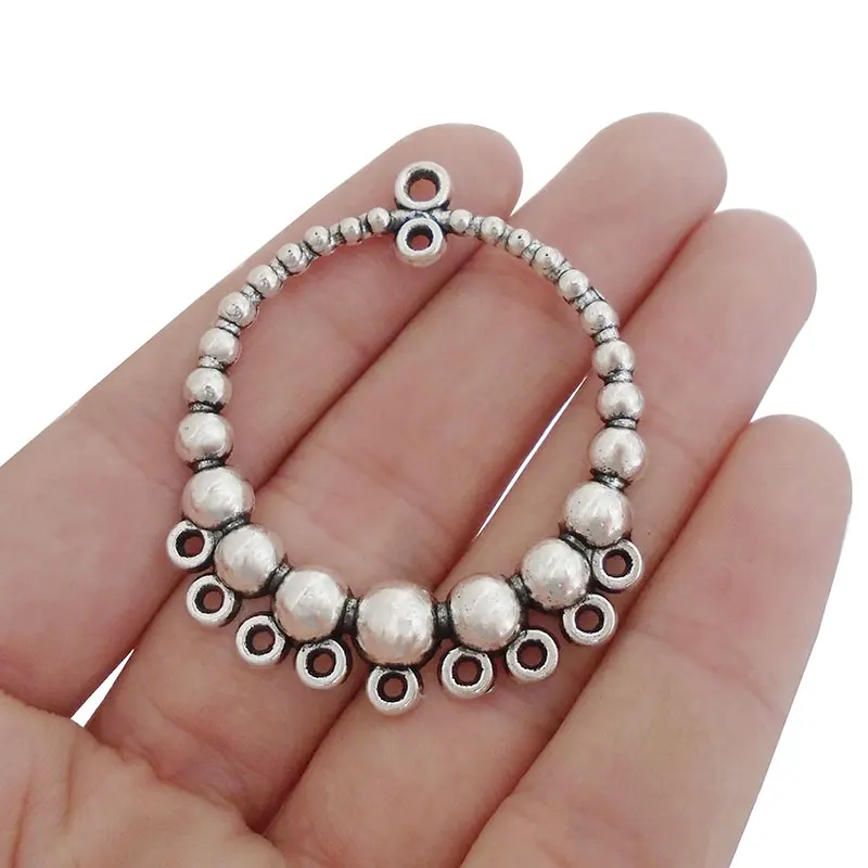 

6 x Antique Silver Tone Large Open Round Circle Multi Strand Connectors Charms Pendants for DIY Jewelry Making Findings 48x39mm
