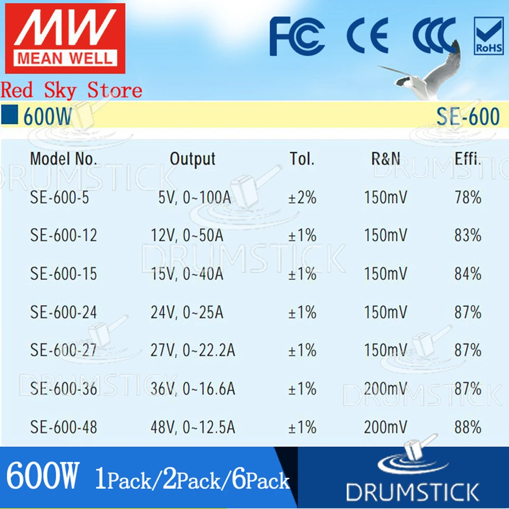 (2 упаковки) Meanwell 600 Вт источник питания SE 24V/48 в дисплей светодиодная лента монитор