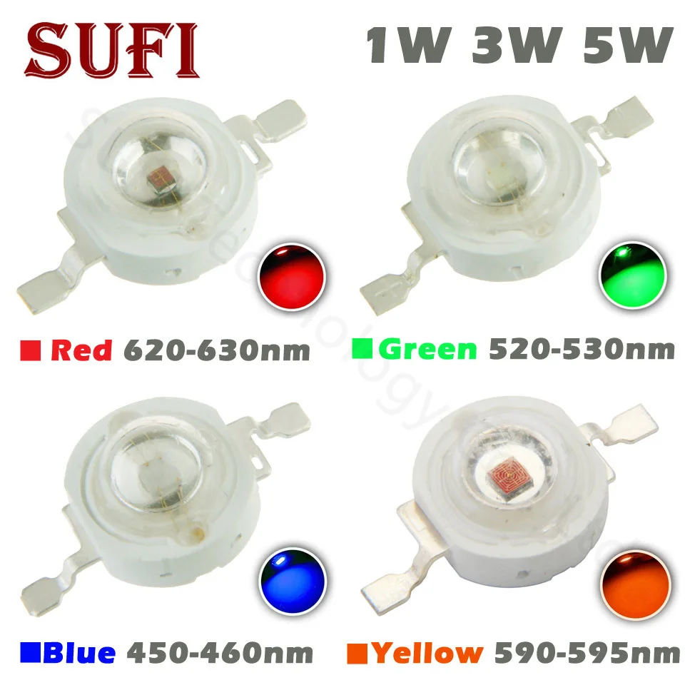 

High Power LED Chip 1W 3W 5W LED Light-Emitting Diode Light Bead Red Green Blue Yellow 1 3 5Watt SMD Intergrated For Spotlight