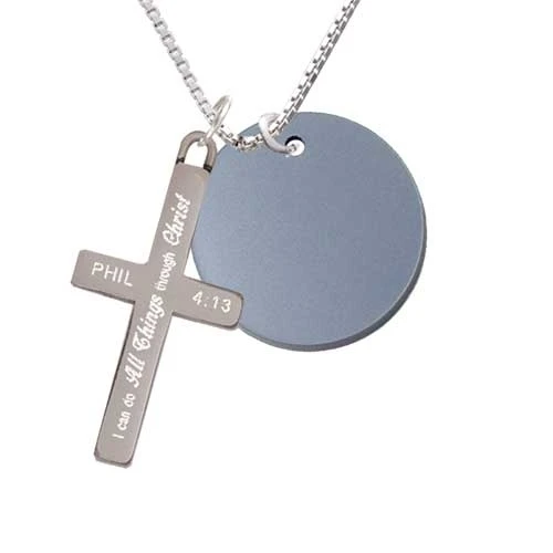 Acrylic 1 Disc Black Imitation Pearl - I Can Do All Things - Cross Necklace (1)