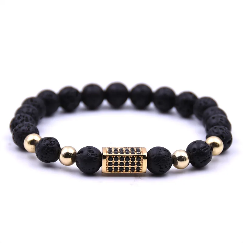 

KANGKANG charm Volcanic stone Bracelet Micro-inlay Zirconia popular 4 colors Quadrangular prism 8mm Elastic Rope Bead Bracelet