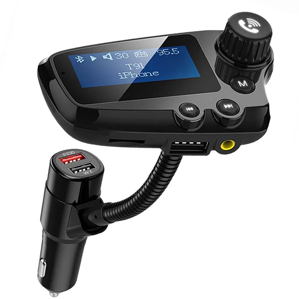 

JINSERTA Car Charger Bluetooth 5.0 FM Transmitter Modulator Vehicle Adapter 3 USB Port AUX Port QC3.0 TF Card w/1.8 inch Screen