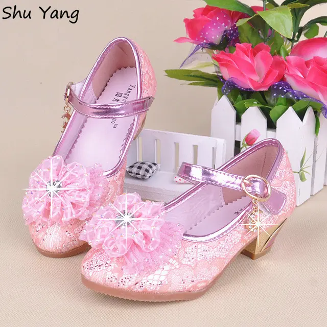 2015 5 6 Years little girls high heels children princess flower fashion